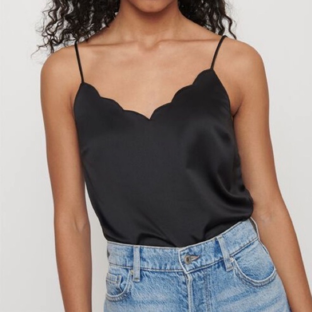 Intimately free people scalloped silky black tank